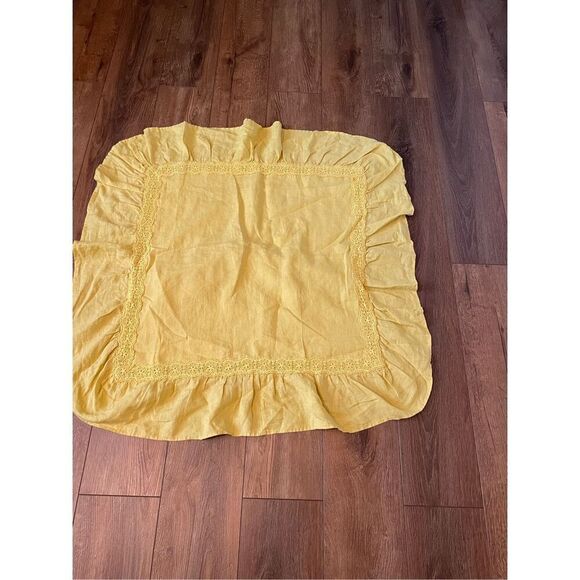 Pottery Barn Green Row Linen Ruffle Crochet Duvet Cover & Sham Twin Marigold - Picture 7 of 10